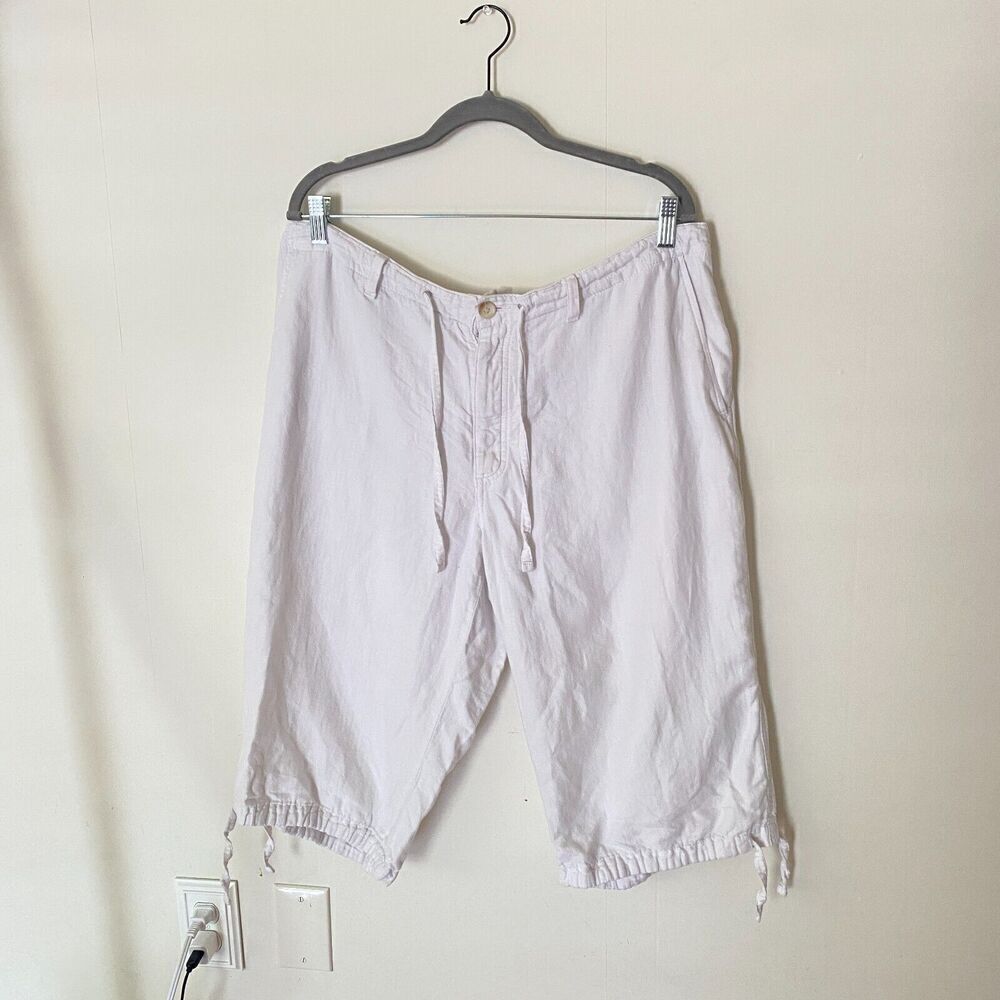 Perry Ellis Linen & Cotton Capri Pants Women White Size 38 Vacation Resort Wear